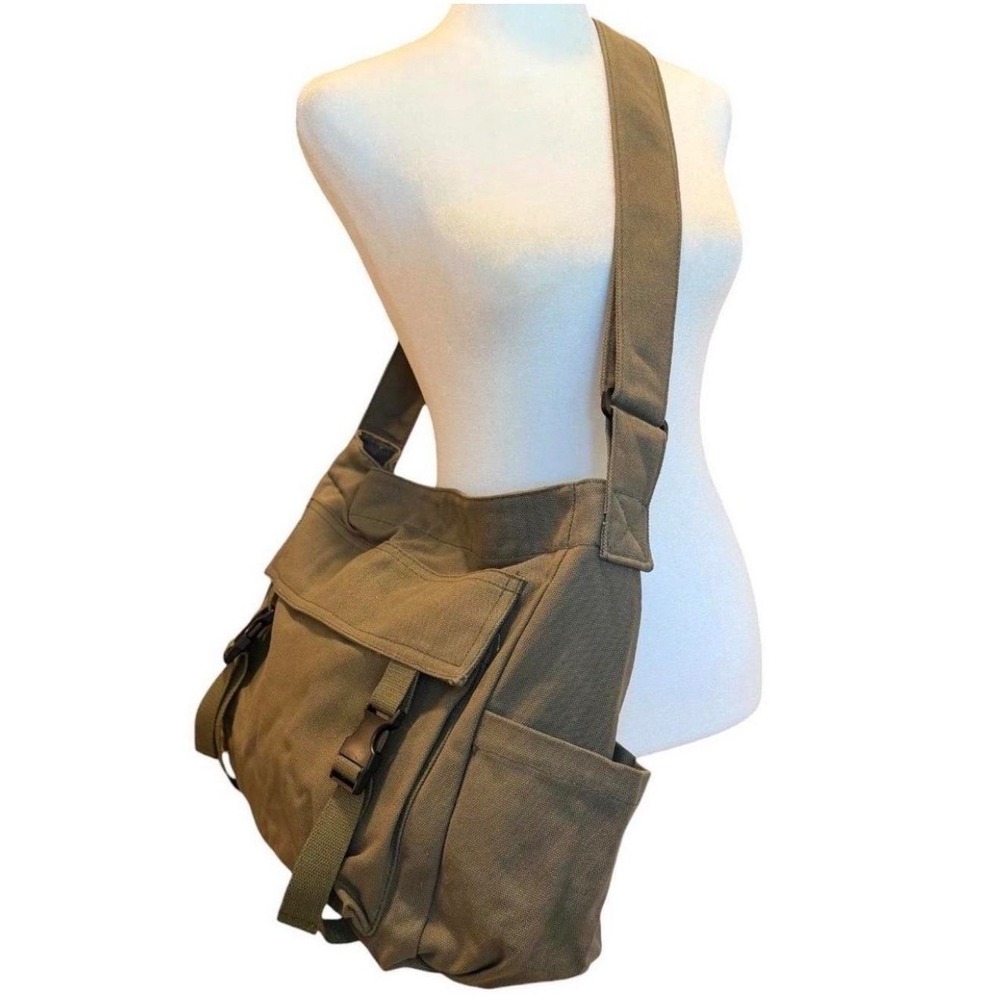 Vintage Style Khaki Unisex Canvas Crossbody Messenger Tote Bag - Large Capacity